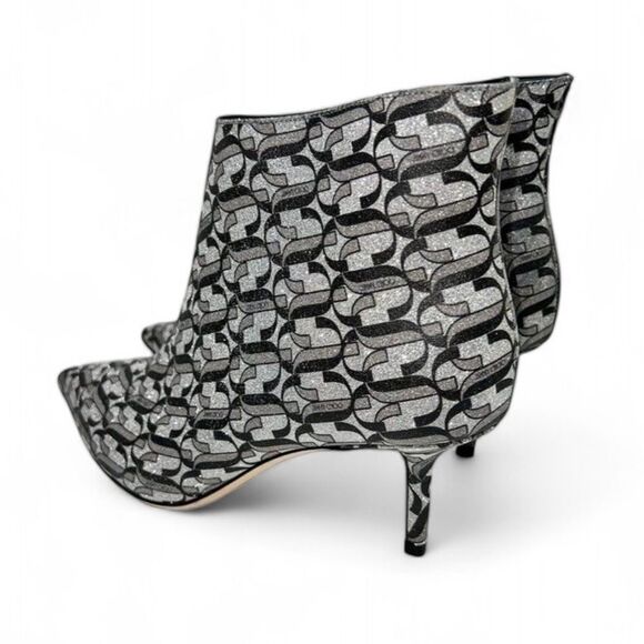 NWOT JIMMY CHOO Marinda 65 Black & Silver Monogram 'JC" Logo Booties Siz… - Picture 8 of 12